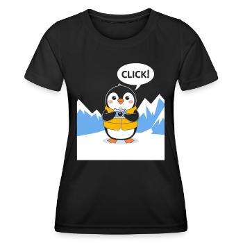 Lustiger Pinguin Fotograf Klick Moment - Frauen Funktions-T-Shirt - Schwarz - Vorne - AI Model Female 172 light (172cm)