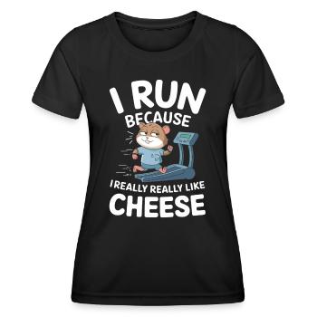 Je cours parce que j’aime le hamster drôle de fromage - T-shirt sport Femme - noir - Devant - AI Model Female 172 light (172cm)