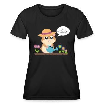 Croissance du hamster avec arrosoir dans le jardin - T-shirt sport Femme - noir - Devant - AI Model Female 172 light (172cm)