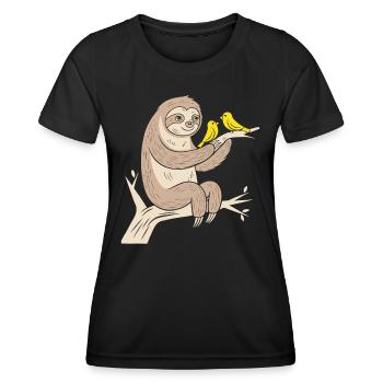 Cozy sloth with birds illustration - Women's Functional T-Shirt - black - Front - AI Model Female 172 light (172cm)