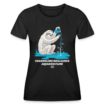 Aquarius Zodiac Sign Sloth Channeling - Women's Functional T-Shirt - black - Front - AI Model Female 172 light (172cm)