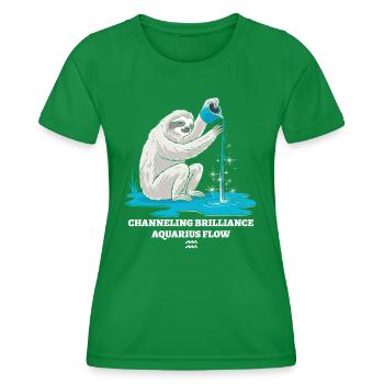 Aquarius Zodiac Sign Sloth Channeling - Women's Functional T-Shirt - kelly green - Front - AI Model Female 172 dark (172cm)