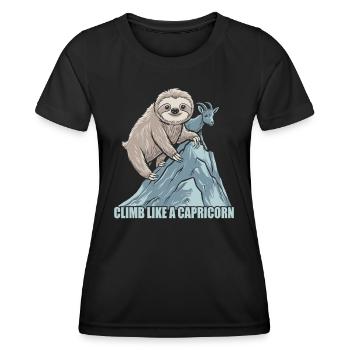 Klettere Wie Ein Steinbock: Sloth Motivation - Frauen Funktions-T-Shirt - Schwarz - Vorne - AI Model Female 172 light (172cm)