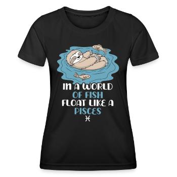 Schwebe Wie Ein Fisch: Pisces Zodiac Sloth - Frauen Funktions-T-Shirt - Schwarz - Vorne - AI Model Female 172 light (172cm)