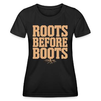 Roots Before Boots Végétalien Végétarien - T-shirt sport Femme - noir - Devant - AI Model Female 172 light (172cm)