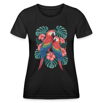 Exotische Papageien Mit Tropischen Blumen - Frauen Funktions-T-Shirt - Schwarz - Vorne - AI Model Female 172 light (172cm)