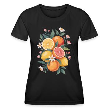 Boho style with citrus fruits and flowers - Women's Functional T-Shirt - black - Front - AI Model Female 172 light (172cm)