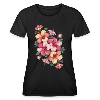 Hibiskus Boho Blume Verträumtes Design - Frauen Funktions-T-Shirt - Schwarz - Vorne - AI Model Female 172 light (172cm)