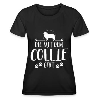 DIE MIT COLLIE Langhaar GEHT Hundespruch Wilsigns - Frauen Funktions-T-Shirt - Schwarz - Vorne - AI Model Female 172 light (172cm)