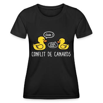 Canard - Image - Humour - Drôle - Jeu de mots - T-shirt sport Femme - noir - Devant - AI Model Female 172 light (172cm)