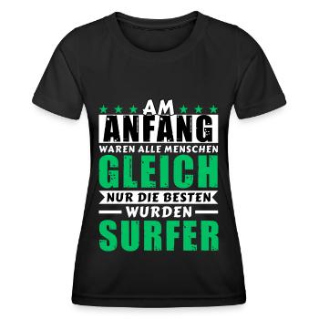 Am Anfang waren alle gleich - Surfer Edition - Frauen Funktions-T-Shirt - Schwarz - Vorne - AI Model Female 172 light (172cm)
