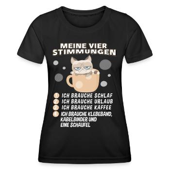 Katze Lustige Sprüche Kaffee Urlaub Müde T-Shirt - Frauen Funktions-T-Shirt - Schwarz - Vorne - AI Model Female 172 light (172cm)
