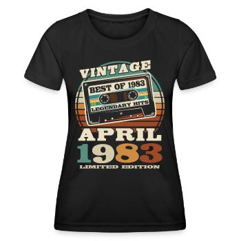 Born in April 1983 - 40 years old - Women's Functional T-Shirt - black - Front - AI Model Female 172 light (172cm)