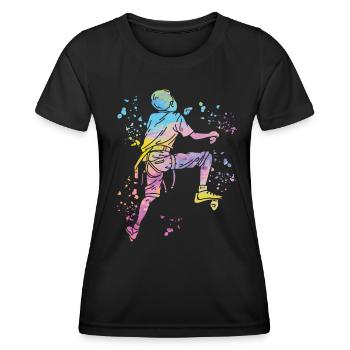 Boulderer Colorsplash Boulder Bouldern - Frauen Funktions-T-Shirt - Schwarz - Vorne - AI Model Female 172 light (172cm)