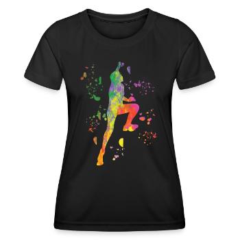 Boulderer Colorsplash Boulder Bouldern - Frauen Funktions-T-Shirt - Schwarz - Vorne - AI Model Female 172 light (172cm)