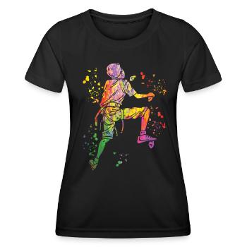 Boulderer Colorsplash Boulder Bouldern - Frauen Funktions-T-Shirt - Schwarz - Vorne - AI Model Female 172 light (172cm)