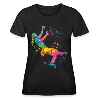 Boulderer Colorsplash Boulder Bouldern - Frauen Funktions-T-Shirt - Schwarz - Vorne - AI Model Female 172 light (172cm)