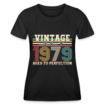 Millésime Juillet 1979 43ème anniversaire Hommes 43 ans - T-shirt sport Femme - noir - Devant - AI Model Female 172 light (172cm)