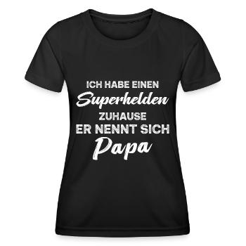 Lustiger Papa Vater Superheld Spruch - Frauen Funktions-T-Shirt - Schwarz - Vorne - AI Model Female 172 light (172cm)