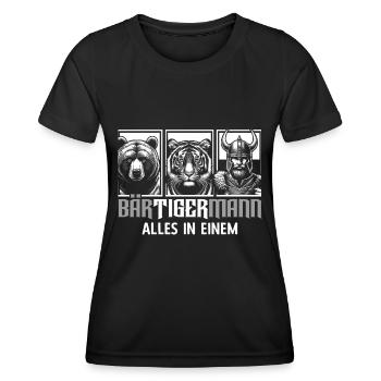 Bärtigermann Bär Tiger Mann Geschenk Bart - Frauen Funktions-T-Shirt - Schwarz - Vorne - AI Model Female 172 light (172cm)