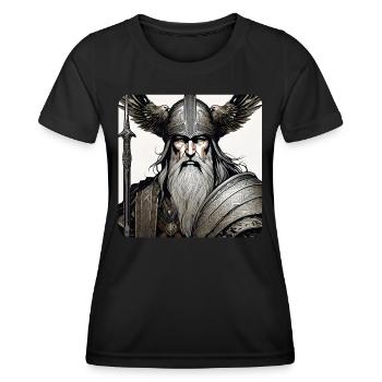Stolzer Wikinger Odin mit Raben Helm - Frauen Funktions-T-Shirt - Schwarz - Vorne - AI Model Female 172 light (172cm)