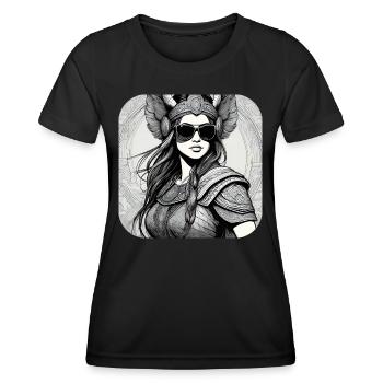 Moderne Stolze Wikingerin mit Sonnenbrille - Frauen Funktions-T-Shirt - Schwarz - Vorne - AI Model Female 172 light (172cm)