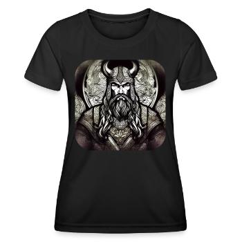 Stolzer Wikinger mit Hörner Helm - Frauen Funktions-T-Shirt - Schwarz - Vorne - AI Model Female 172 light (172cm)