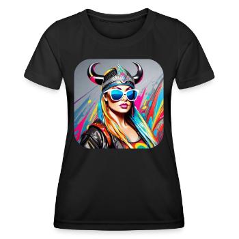 Moderne Stolze Wikingerin mit Sonnenbrille - Frauen Funktions-T-Shirt - Schwarz - Vorne - AI Model Female 172 light (172cm)