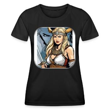 Stolze Wikingerin Germanin im Comic Style - Frauen Funktions-T-Shirt - Schwarz - Vorne - AI Model Female 172 light (172cm)
