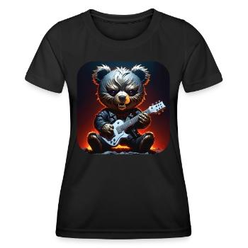 Heavy Metal Teddy Bär mit E-Gitarre - Frauen Funktions-T-Shirt - Schwarz - Vorne - AI Model Female 172 light (172cm)