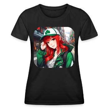 Cute anime girl with red hair Ireland - Women's Functional T-Shirt - black - Front - AI Model Female 172 light (172cm)
