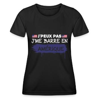 j'peux pas je me barre en Amérique | USA !! - T-shirt sport Femme - noir - Devant - AI Model Female 172 light (172cm)