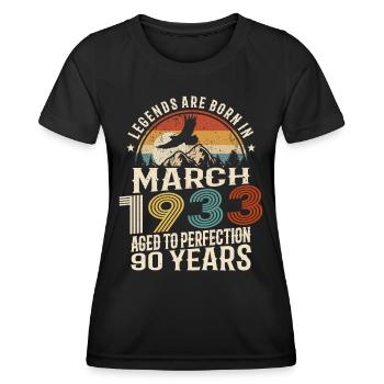 März 1933 - 90 Jahre alt - 90. Geburtstag - Frauen Funktions-T-Shirt - Schwarz - Vorne - AI Model Female 172 light (172cm)