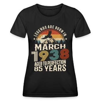 März 1938 - 85 Jahre alt - 85. Geburtstag - Frauen Funktions-T-Shirt - Schwarz - Vorne - AI Model Female 172 light (172cm)