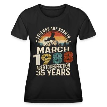 März 1988 - 35 Jahre alt - 35. Geburtstag - Frauen Funktions-T-Shirt - Schwarz - Vorne - AI Model Female 172 light (172cm)