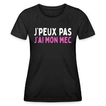 Femme Humour Couple Je Peux Pas J'ai Mon Mec - T-shirt sport Femme - noir - Devant - AI Model Female 172 light (172cm)
