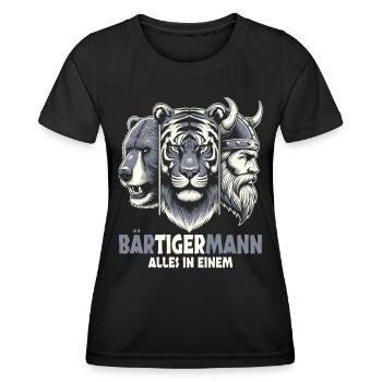 Bärtigermann Bär Tiger Mann Geschenk Bart - Frauen Funktions-T-Shirt - Schwarz - Vorne - AI Model Female 172 light (172cm)