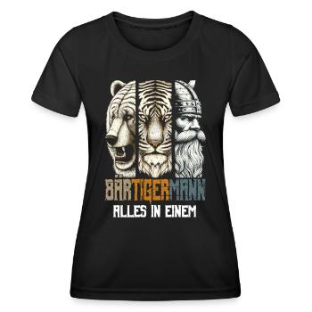 Bärtigermann Bär Tiger Mann Geschenk Bart - Frauen Funktions-T-Shirt - Schwarz - Vorne - AI Model Female 172 light (172cm)