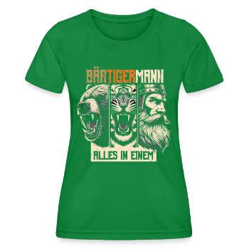 Bärtigermann Bär Tiger Mann Geschenk Bart - Frauen Funktions-T-Shirt - Kelly Green - Vorne - AI Model Female 172 dark (172cm)