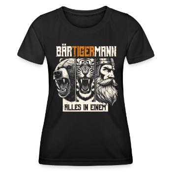 Bärtigermann Bär Tiger Mann Geschenk Bart - Frauen Funktions-T-Shirt - Schwarz - Vorne - AI Model Female 172 light (172cm)