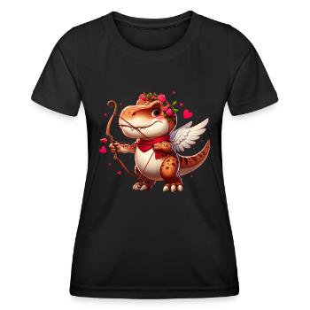 Cupidon T-Rex Saint Valentin dinosaure amour flèche - T-shirt sport Femme - noir - Devant - AI Model Female 172 light (172cm)