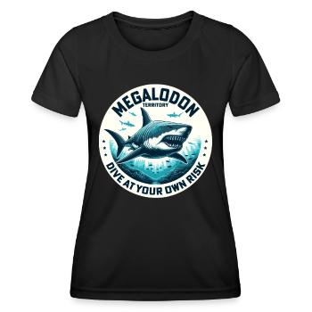 Megalodon Territory Alert | Ocean Shark Diving - Women's Functional T-Shirt - black - Front - AI Model Female 172 light (172cm)