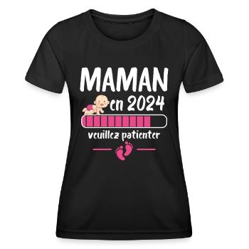 Cadeau Maman Annonce Grossesse Future Maman 2024 - T-shirt sport Femme - noir - Devant - AI Model Female 172 light (172cm)