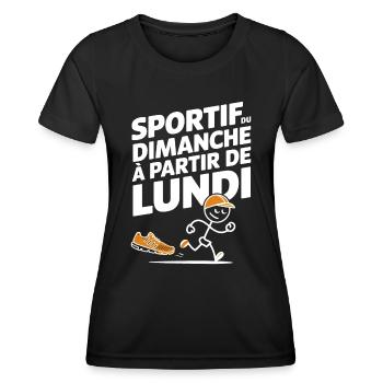 Sunday sportsman from Monday Humour sport - Women's Functional T-Shirt - black - Front - AI Model Female 172 light (172cm)