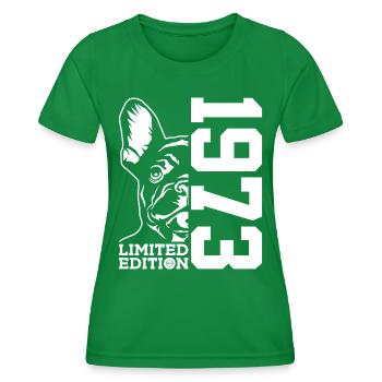 53RD BIRTHDAY FRENCH BULLDOG 1973 - Women's Functional T-Shirt - kelly green - Front - AI Model Female 172 dark (172cm)