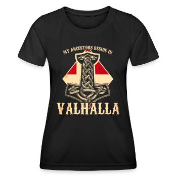 Meine Vorfahren residieren in Walhalla - Dänemark - Frauen Funktions-T-Shirt - Schwarz - Vorne - AI Model Female 172 light (172cm)