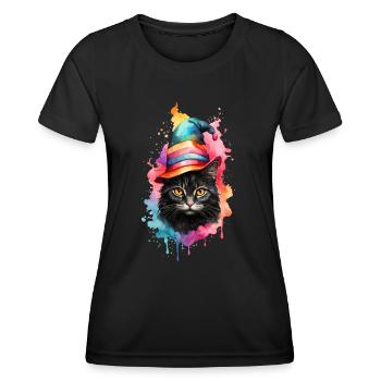 Katze als Hexe - Frauen Funktions-T-Shirt - Schwarz - Vorne - AI Model Female 172 light (172cm)