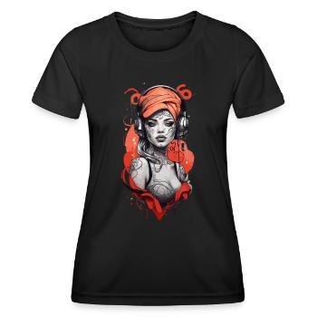 Femme cyberpunk avec des écouteurs - T-shirt sport Femme - noir - Devant - AI Model Female 172 light (172cm)