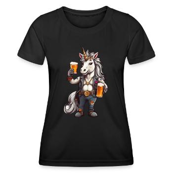 Einhorn mit Bier in der Hand - Frauen Funktions-T-Shirt - Schwarz - Vorne - AI Model Female 172 light (172cm)
