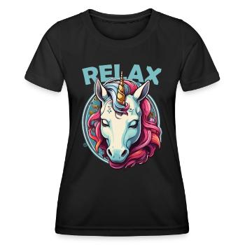 Relax Schlafendes Einhorn Illustration Motiv - Frauen Funktions-T-Shirt - Schwarz - Vorne - AI Model Female 172 light (172cm)